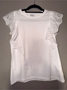 J. Crew White Eyelet Ruffle Sleeve Tank